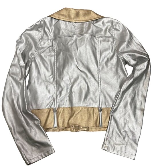 D-Signed Disney Metallic Silver & Gold Faux Leather Jacket S 7/8 Girls - Picture 2 of 5